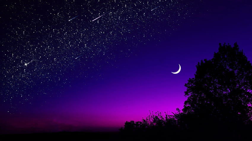 18 Moon & Backgrounds, purple moon and mountain HD wallpaper