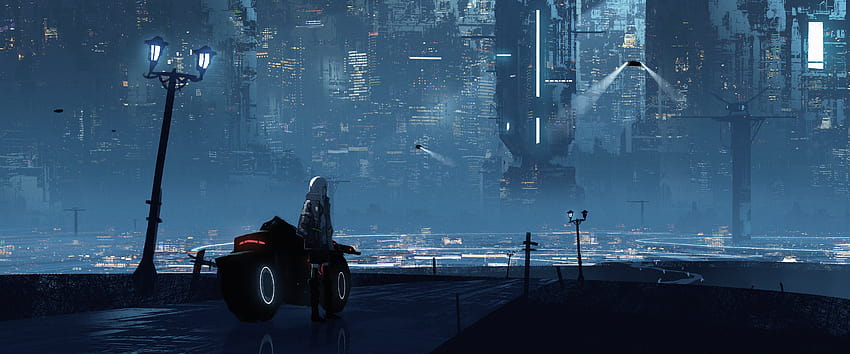 Cyberpunk City Anime Girl , Anime, Backgrounds, and, green city anime HD wallpaper