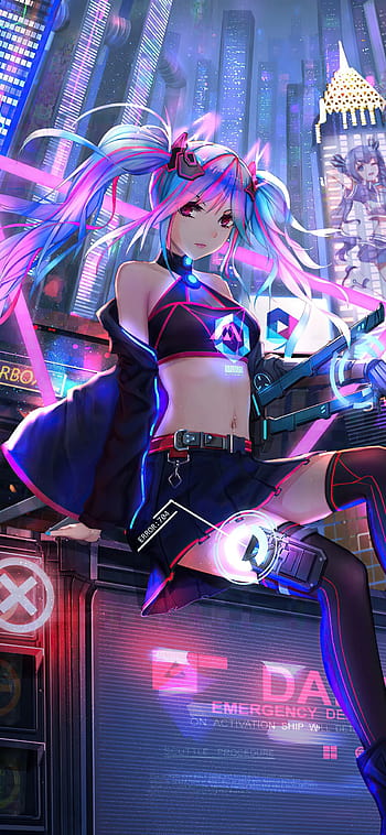 The Anime Girl Is Standing In A Street Lit Up With Neon Lights Background,  Profile Picture Com Background Image And Wallpaper for Free Download