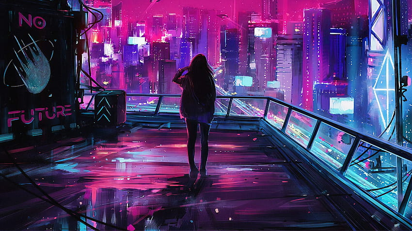 Anime Girl Neon, anime city neon HD wallpaper
