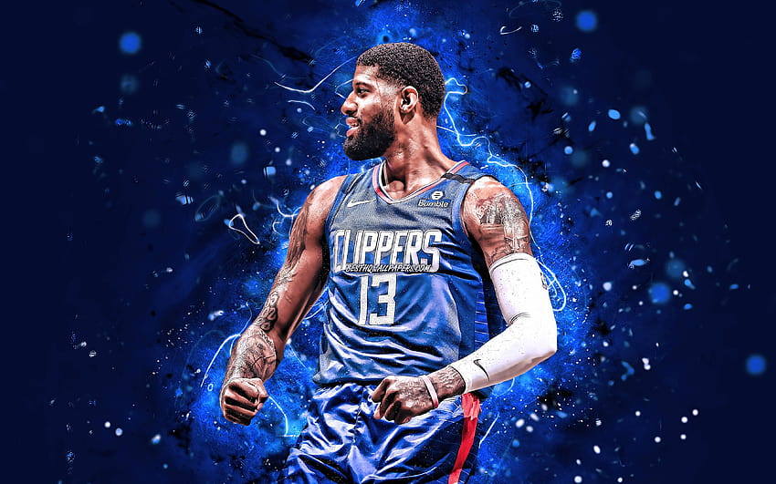 Paul George, 2020, Los Angeles Clippers, NBA, Basketball, blaue Neonlichter, Paul Clifton Anthony George, USA, Paul George Los Angeles Clippers, kreativ, Paul George , LA Clippers HD-Hintergrundbild