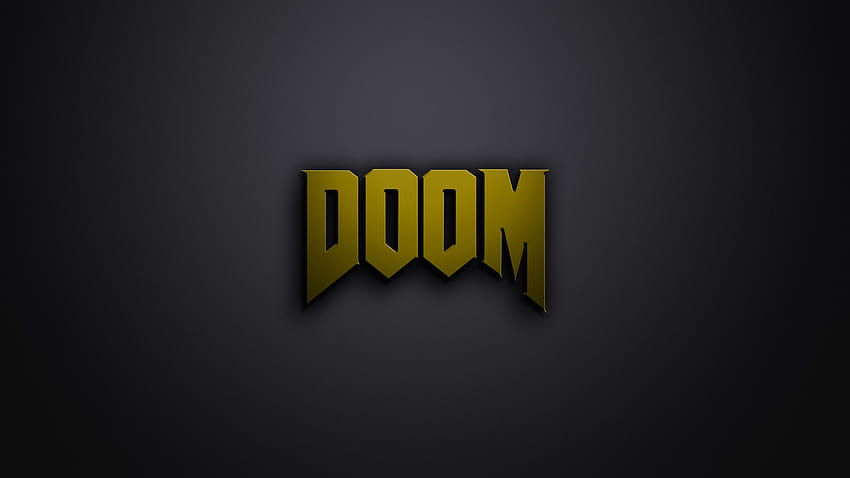 : ilustração, arte digital, videogames, minimalismo, tipografia, texto, logotipo, amarelo, Doom game, Marca, Captura de tela, computador, Fonte 1920x1080, Doom logo papel de parede HD