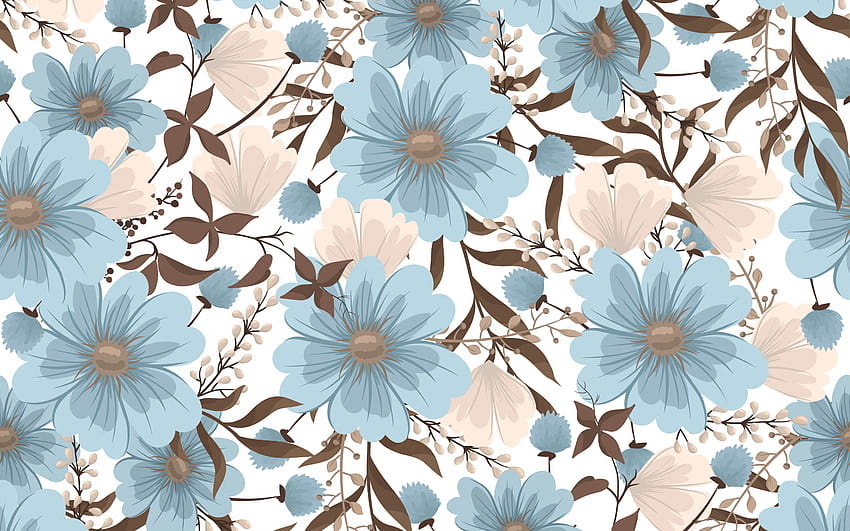 texture de fleurs rétro, texture de fleurs marron bleu, arrière-plan floral rétro, texture avec fleurs, arrière-plans rétro avec résolution 2880x1800. Haute qualité, fleurs Fond d'écran HD