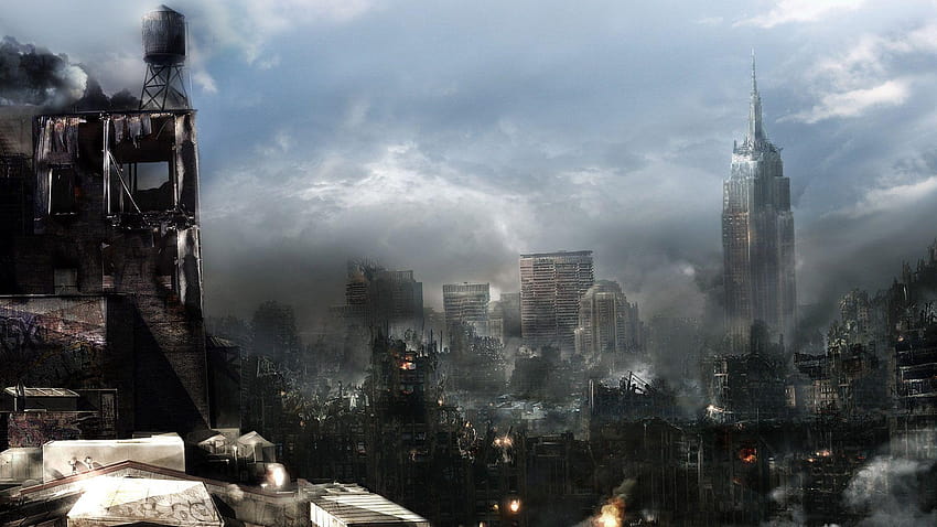 destroyed city background HD wallpaper