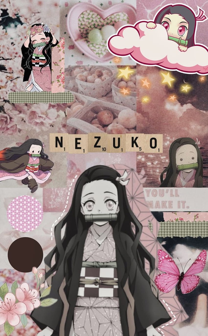 Kimetsu no Yaiba Nezuko Aesthetic Collage, boneka nezuko yang lucu wallpaper ponsel HD