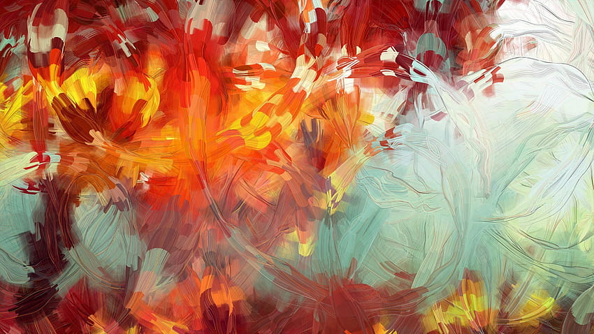 : sunlight, colorful, painting, digital art, abstract, red, ART, color, tree, autumn, leaf, flower, modern art, fractal art, psychedelic art, acrylic paint 1920x1080, autumn digital art HD wallpaper