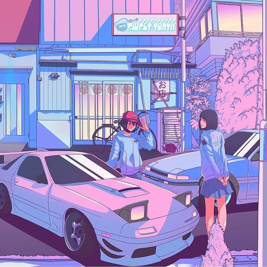 anime girl in a vibrant 90s anime city - Anime Girl In A Vibrant 90s Anime  City - Posters and Art Prints | TeePublic