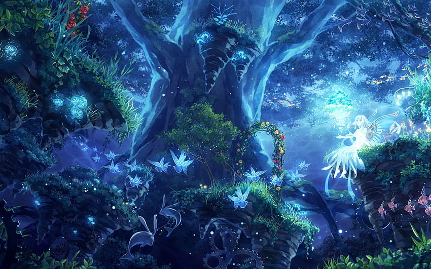 2560x1600 Anime Girl, Fairy Forest, Butterflies, Plants, the fairy forest HD wallpaper