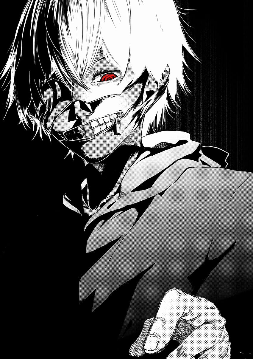 Kaneki Ken, tokyo ghoul en blanco y negro fondo de pantalla del teléfono