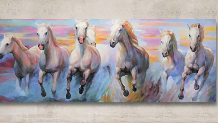 ランニング ホワイト ホース 絵画、オン、7horse running 高画質の壁紙
