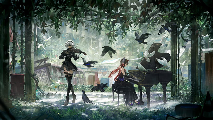 2B und Lucia [Nier: Automata und Punishing: Grey Raven], die den grauen Raben bestrafen HD-Hintergrundbild