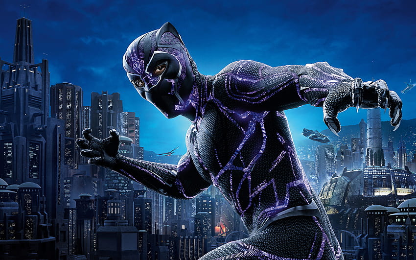 Black Panther, purple superhero suit HD wallpaper
