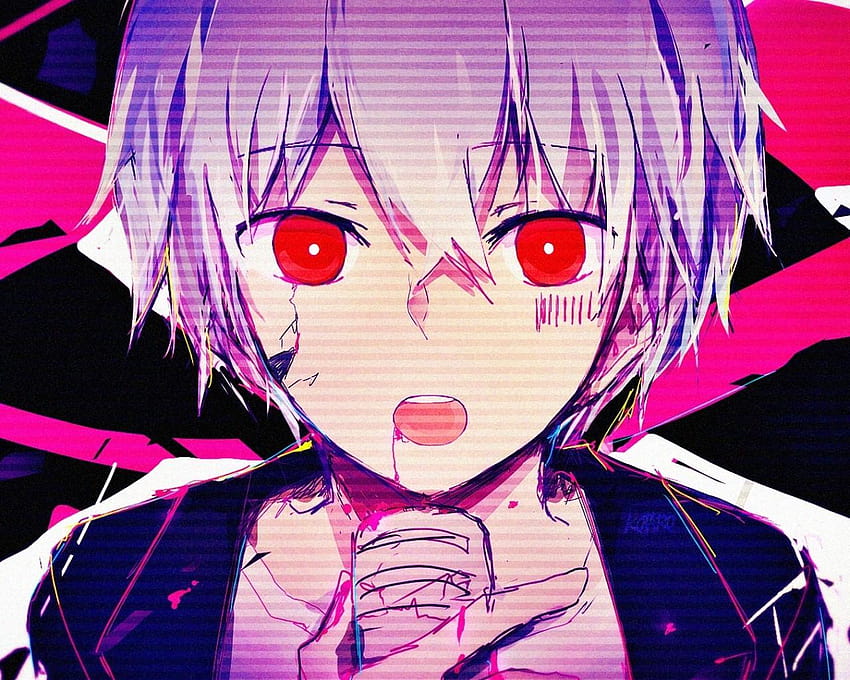 1280x1024 Anime Boy, Glitch, Red Eyes, Face, glitched anime pc fondo de pantalla
