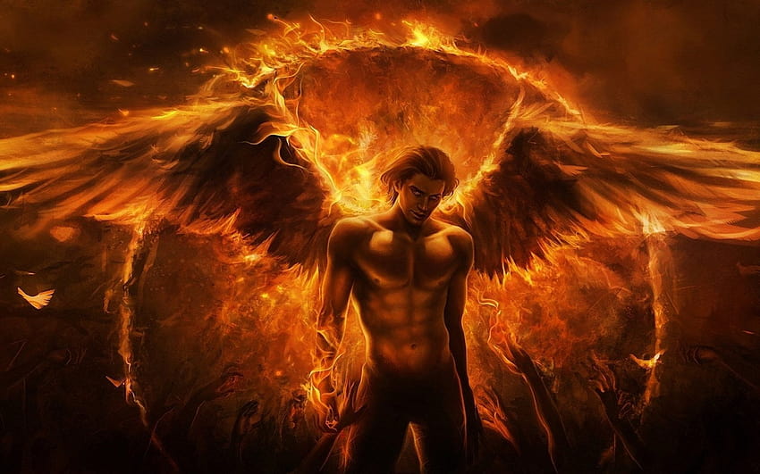 Lucifer illustration, Dark, Angel, Fire, Flame, Hell, Warrior • For You For & Mobile HD wallpaper