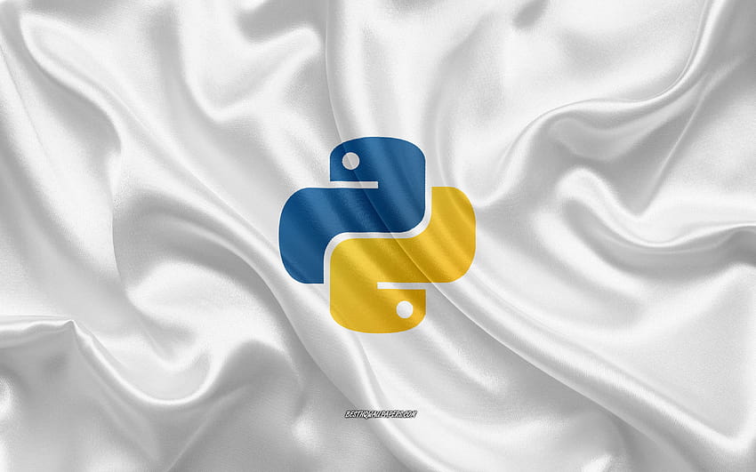 Logo Python, tekstur sutra putih, lambang Python, bahasa pemrograman, Python, latar belakang sutra dengan resolusi 3840x2400. Kualitas Tinggi, logo Wallpaper HD