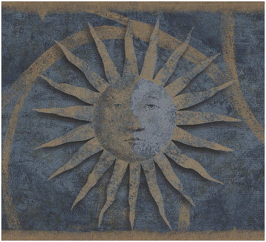 ビンテージ ダーク ベージュの面に太陽のダマスク スクロール ダーク ブルー、ダーク ブルー ヴィンテージ 高画質の壁紙