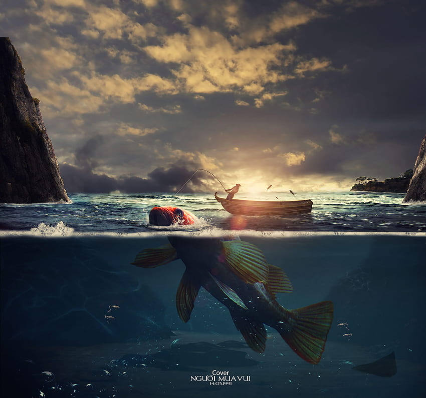 Fisherman, Sunset, Boat, , Creative Graphics / Editor's HD wallpaper