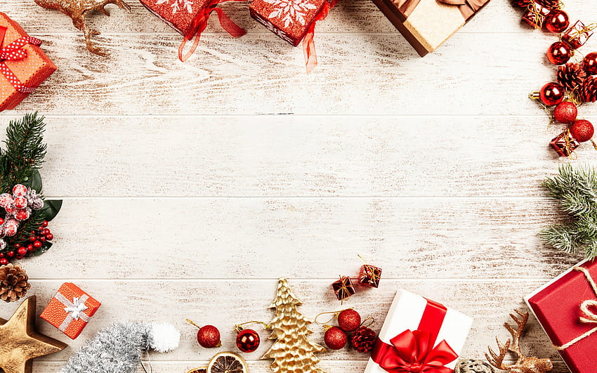 Weihnachtsrahmen, heller Holzhintergrund, Neujahr, Kunst, Weihnachtsgeschenke, Weihnachtsbaum, Kugeln, Weihnachten mit einer Auflösung von 2880 x 1800. Hochwertiger HD-Hintergrundbild