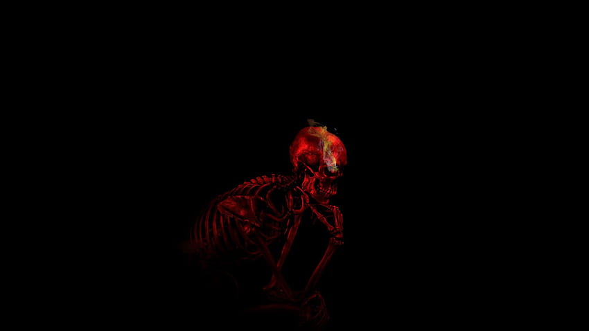 thinking, Ribs, Teeth, Auguste Rodin, Digital Art, Skull, Black Background, Minimalism, Red, Skeleton, Smoke, Bones, Imagination / and Mobile Backgrounds HD wallpaper