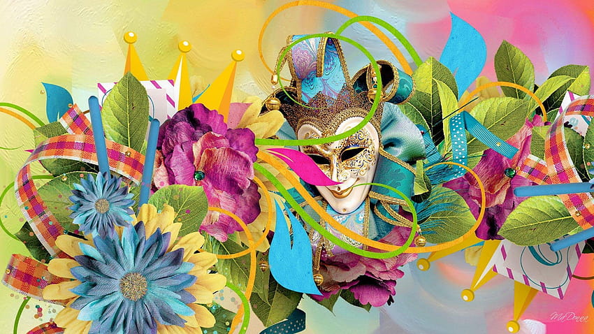 Fiore: Carnevale I fiori colorati di New Orleans celebrano il Brasile, mardi gras Sfondo HD