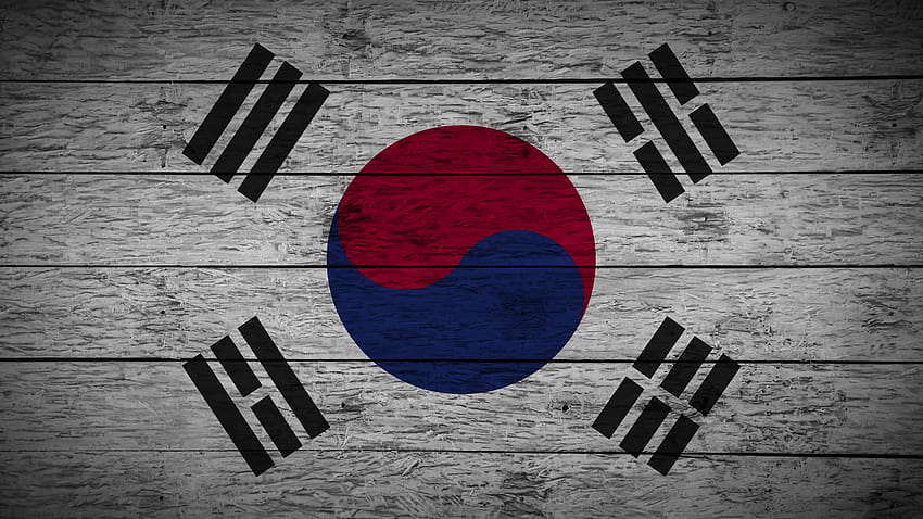 Bandeira da Coreia do Sul em placas de madeira velhas com quatro coreanos de fundo diferentes papel de parede HD