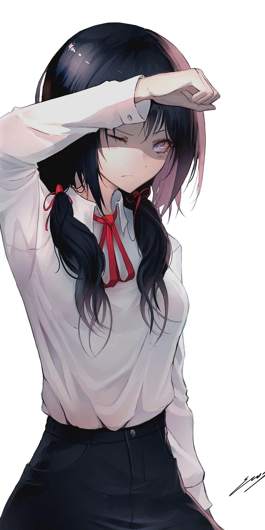 Wallpaper : anime girls, original characters, solo, artwork, digital art, fan  art, school uniform, schoolgirl, tongue out, red eyes 1300x1956 -  Lunadelmar - 2158477 - HD Wallpapers - WallHere