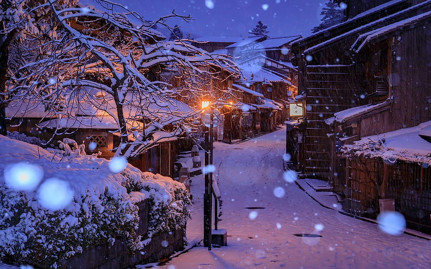 A Kyoto street in winter, cozy winter lights HD wallpaper