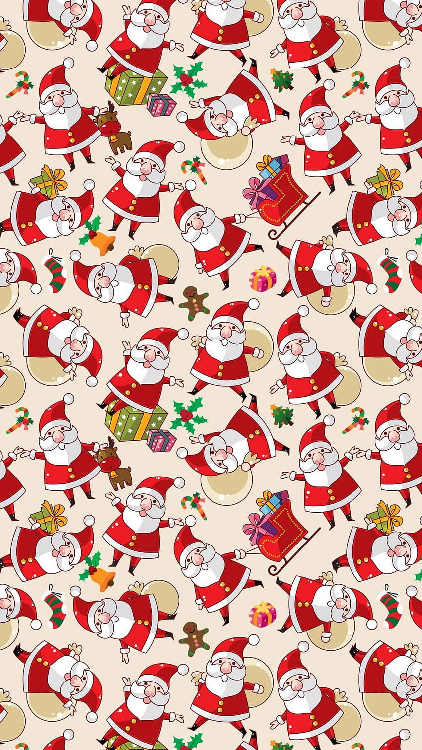 Fundos de textura de padrão de Papai Noel, papel de embrulho de natal Papel de parede de celular HD