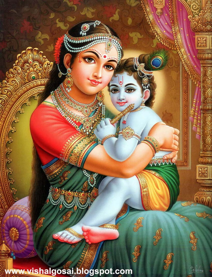 VISHAL GOSAI: Seigneur enfant Shri Krishna et Yashoda mata Fond d'écran de téléphone HD