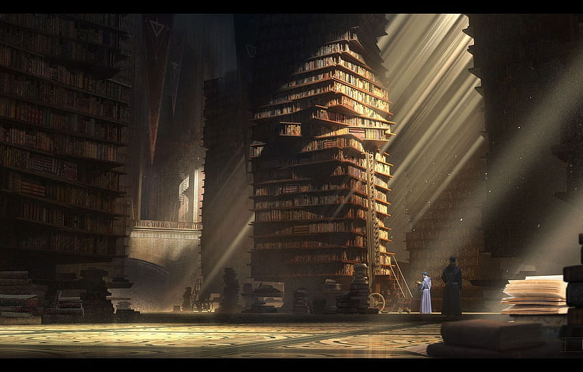 people, books, library, the room, Hall of Wisdom , section фантастика, fantasy library HD wallpaper