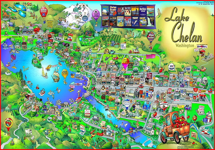 Карта на езерото Челан HD тапет