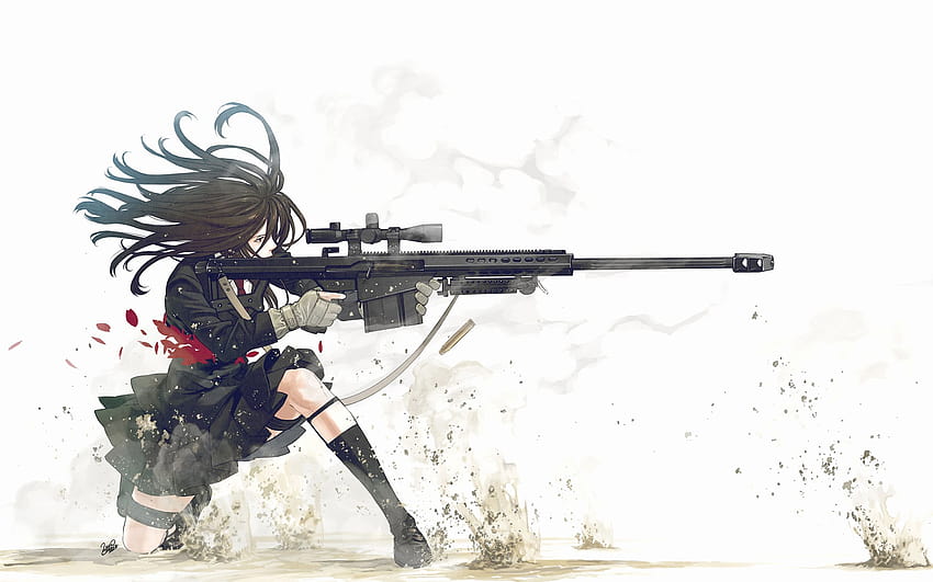 99 Уникално аниме момиче със снайперска пушка тази седмица, естетическо момиче с пистолет HD тапет