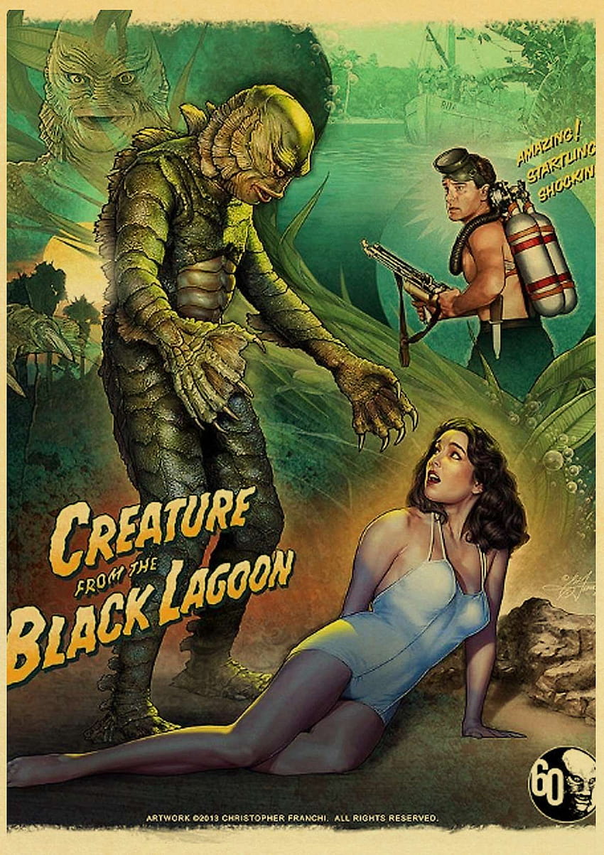 Creature From The Black Lagoon Horror Vintage Movie Silk Fabric Poster Art Posters Art roomburgh.nl HD тапет за телефон