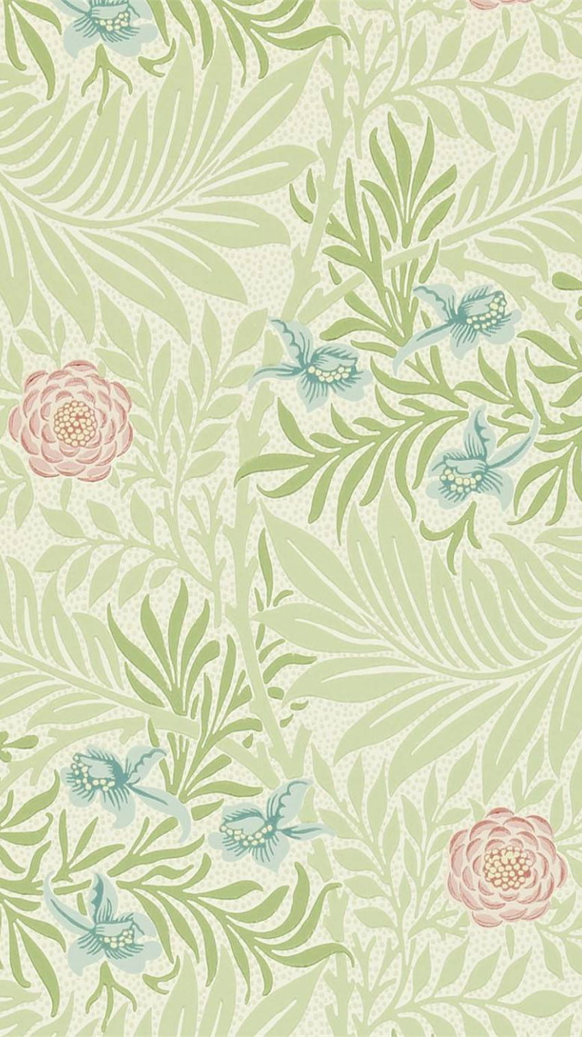 William Morris Co Larkspur GreenCoral 212558 www [1386x1386] for your , Mobile & Tablet HD phone wallpaper