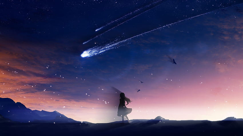 Anime Night Sky Scenery Comet, anime night sky pc fondo de pantalla