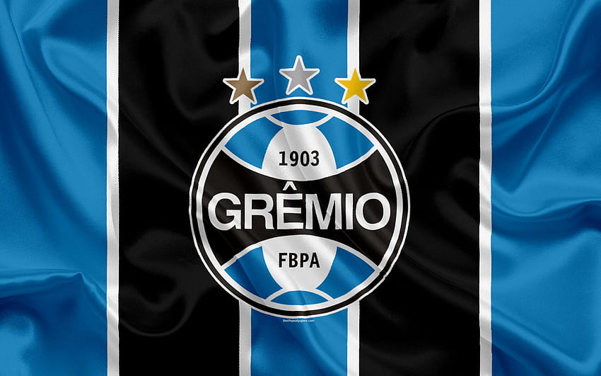 Gremio FC, สโมสรฟุตบอลบราซิล, ตราสัญลักษณ์, โลโก้, กัลโช่บราซิล, ฟุตบอล, ปอร์ตูอาเลเกร, ริโอแกรนด์โดซูล, บราซิล, ธงไหมที่มีความละเอียด 2560x1600 คุณสูง วอลล์เปเปอร์ HD