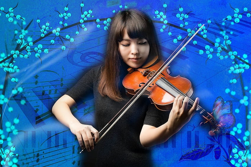 音楽, ヴァイオリン, 女性, レタッチ, 音符, 音楽, 一人, ヴァイオリンを持つ女性 高画質の壁紙