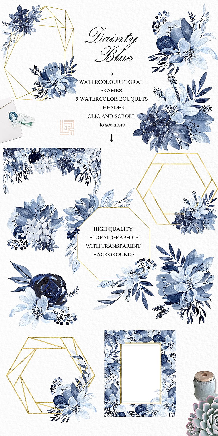Dainty blue watercolor clipart. Navy blue wedding design. HD phone wallpaper