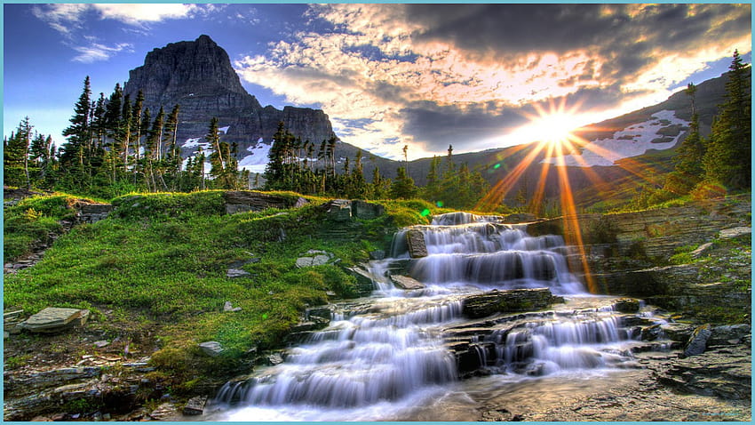 Schöner Natur-Sonnenschein-Wasser-Fall Fließendes, fließendes Wasser HD-Hintergrundbild
