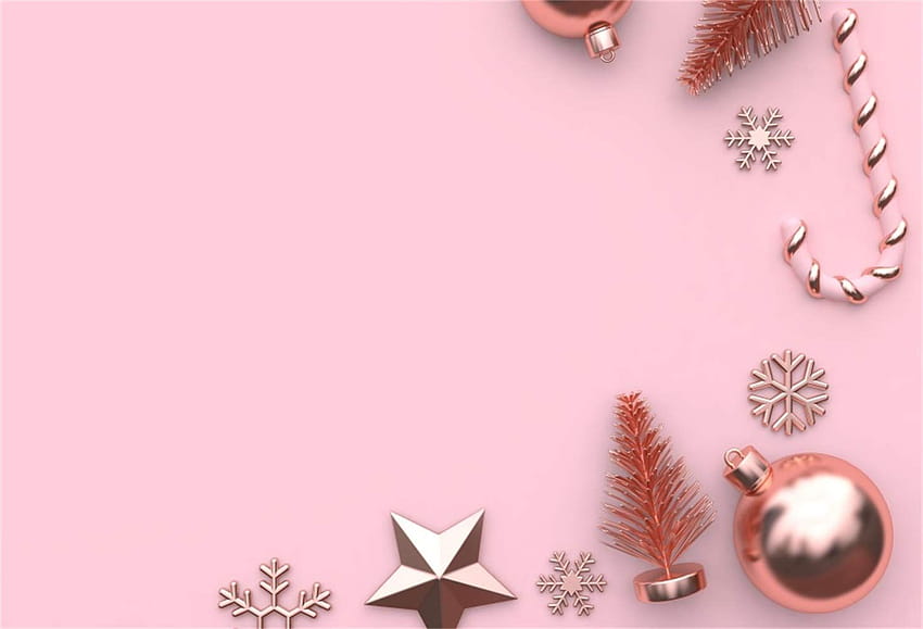 Laeacco Rosegold Xmas Tree Balls Stars Candy Cane Snowflakes On Pink Backdrop Vinyl 10x8ft Year Christmas Backgrounds Child Kids Adult Portrait Shoot Year Xmas Festival Party Banner ออนไลน์ราคาถูก วอลล์เปเปอร์ HD