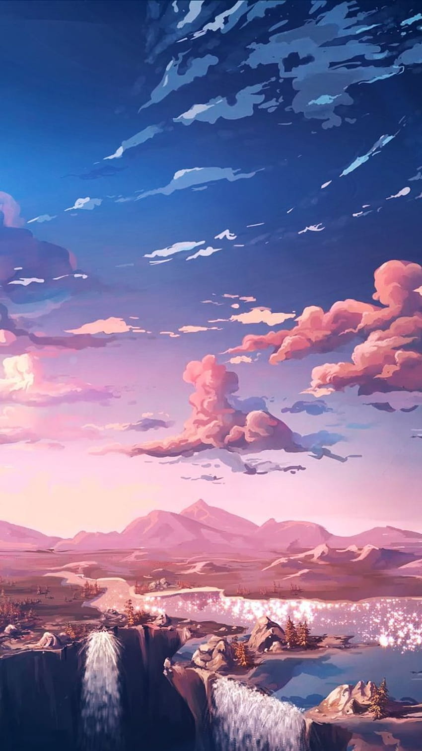 Blue and pink ombre gradient sky. Digital landscape painting of sunset/sunrise., blue anime landscape HD phone wallpaper