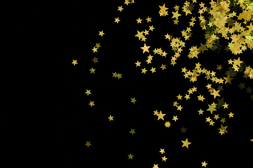 scattering of yellow coloured glitter star shapes on a black backdrop [3000x1996] for your , Mobile & Tablet, gold stars HD wallpaper