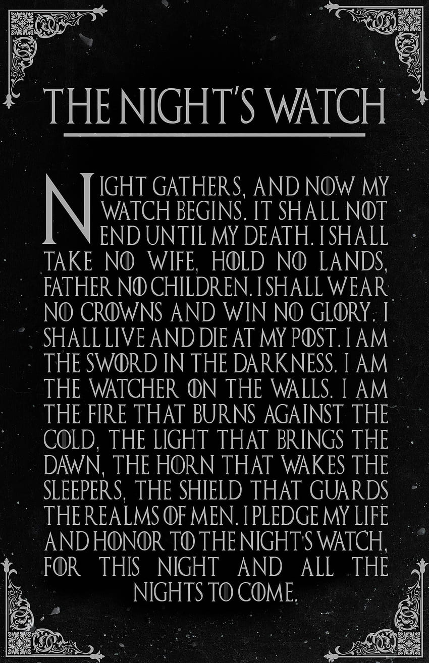 The Night's Watch Oath Game of Thrones Fantasy Pop Art, nocny zegarek przysięga telefon Tapeta na telefon HD