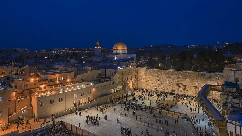 Tembok ratapan udara Yerusalem dan selang waktu malam Al Aqsa Stock Wallpaper HD