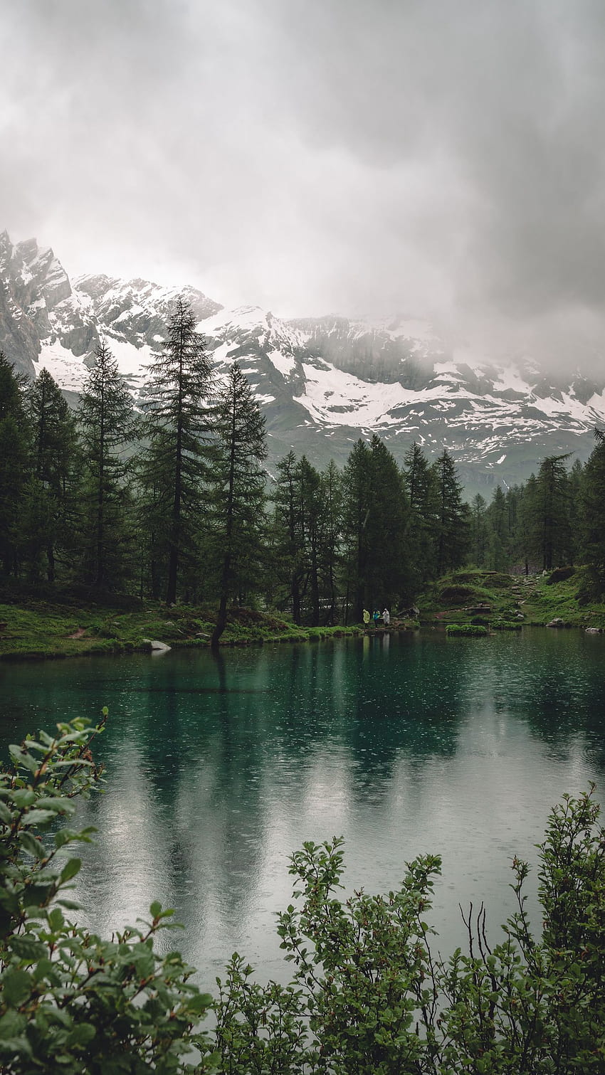 1350x2400 lake, mountains, trees, rain, nature iphone 8+/7+/6s+/ for parallax backgrounds, rainy mountain HD phone wallpaper