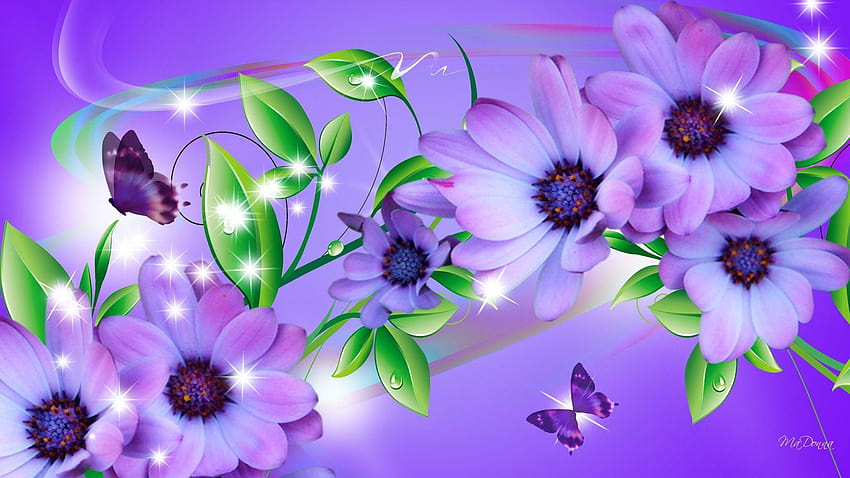 Kupu-kupu di atas bunga ungu, warna lavender Wallpaper HD