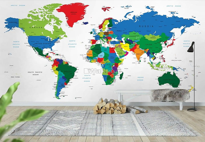 Kids Colorful Political World Map Mural • Wallmur®, world political map HD wallpaper