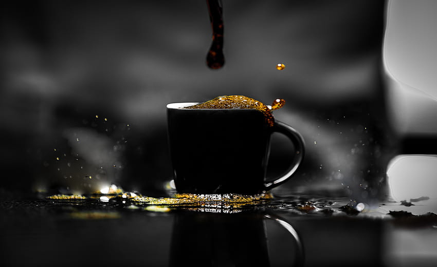 5368x3281 кафе, чаша, пяна, тъмно, напитка, спрей, черно кафе HD тапет