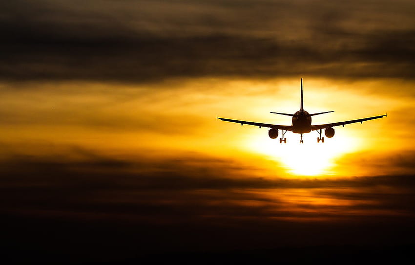 le ciel, le coucher du soleil, l'avion, le passager, la section авиация, le coucher du soleil de l'avion Fond d'écran HD
