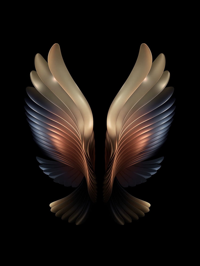 Samsung Galaxy W21 , Samsung Galaxy Fold, AMOLED, Angel wings, Black background, Stock, Abstract, black and white angel wings HD phone wallpaper
